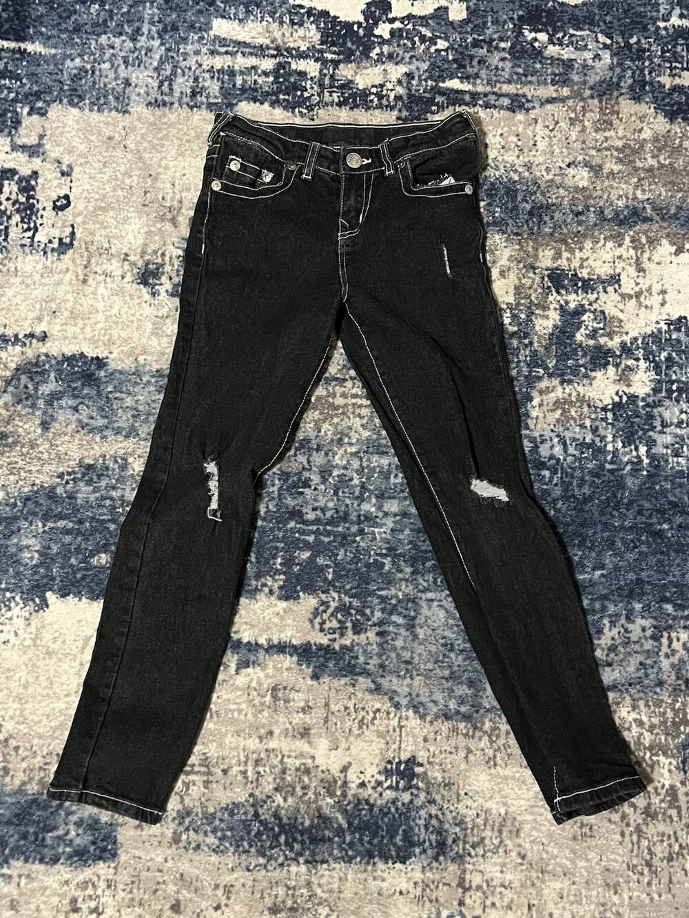 Size Youth M(10-12)-True Religion Jeans Black Relaxed Slim Adjustable Waist Logo
